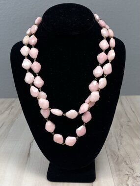 VTG 2-Strand 22" Light Pink Faceted Beaded NECKLACE Box Clasp West Germany EUC